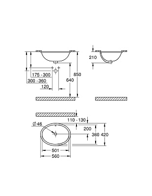 Универсальные вентили Раковина встраиваемая 55 Grohe 39423000, цвет альпин-белый