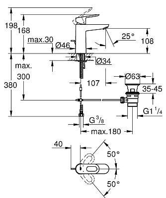Смеситель однорычажный для раковины DN 15 M-Size Grohe Start Loop 23778000, цвет хром