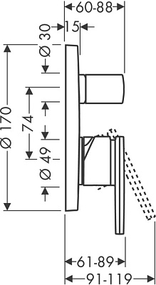 Смеситель для ванны однорычажный скрытого монтажа с рычаговой рукояткой, цвет шлифованный черный хро