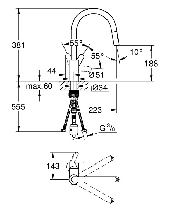 Смеситель однорычажный для мойки, DN 15 Grohe Eurostyle Cosmopolitan 31482003, цвет хром