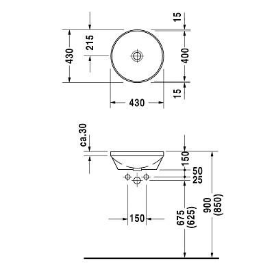 Умывальник встраиваемый, белый alpin, Duravit Architec 0463400000