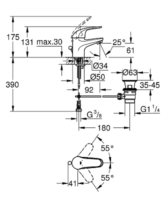 Смеситель однорычажный для раковины DN 15 S-Size Grohe Swift 23264000, цвет хром