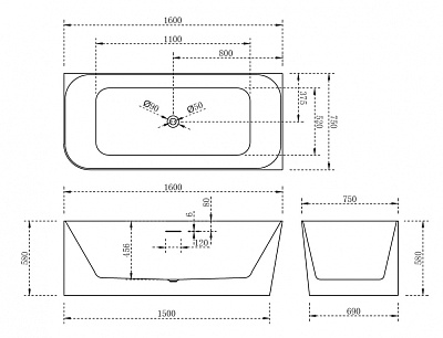Ванна пристенная 160х75, белый, Abber AB9331-1.6 R