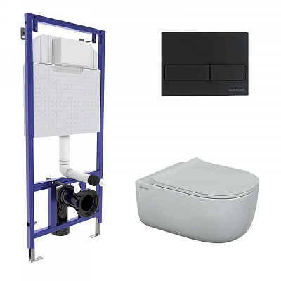 Унитаз подвесной в комплекте с инсталляцией, сиденьем, клавишей, матовый чёрный, 043204