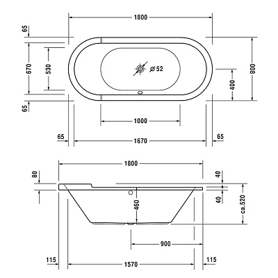 Ванна гидромассажная, встроенный вариант, белый alpin, Duravit Starck 760009000CP1000
