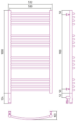 Полотенцесушитель электрический Сунержа Богема 3.0 выгнутая 1000х500 МЭМ левый, матовый белый, 30-58