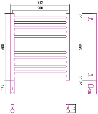 Полотенцесушитель электрический Сунержа Богема 3.0 прямая 600х500 МЭМ левый, состаренная латунь, 051