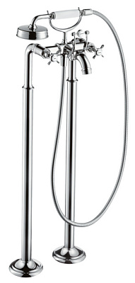 Смеситель для ванны c двумя рукоятками напольный с крестообразными рукоятками, цвет шлифованное золо