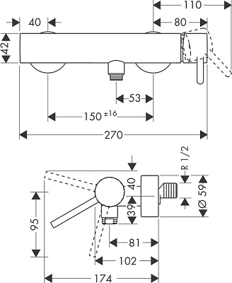 Смеситель для душа однорычажный внешнего монтажа с круглой рычаговой рукояткой, цвет шлифованный ник
