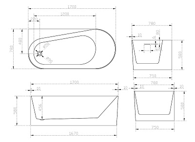 Ванна пристенная 170х78, белый, Abber AB9496-1.7 L