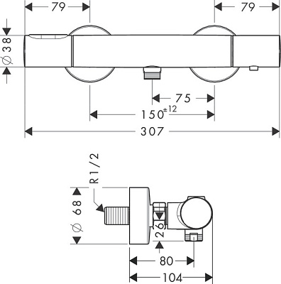 Термостат для душа внешнего монтажа, цвет шлифованная бронза. AXOR Citterio M 34635140