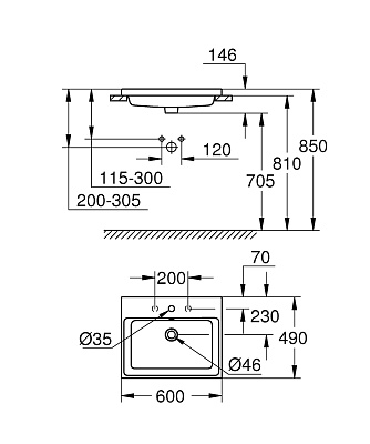 Раковина полувстраиваемая 60 Grohe Cube Ceramic 3947900H, цвет альпин-белый
