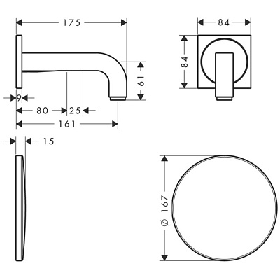 Электронный смеситель настенный с изливом 161 мм, цвет полированный черный хром. AXOR Citterio 39117