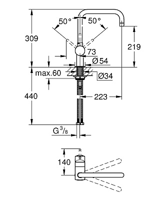 Смеситель однорычажный для мойки, DN 15 Grohe Minta 32488000, цвет хром