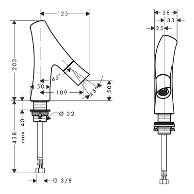Кран 50 без сливного набора, цвет шлифованный никель. AXOR Starck Organic 12110820