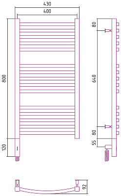 Полотенцесушитель электрический Сунержа Аркус 3.0 800х400 МЭМ левый, шампань, 020-5704-8040