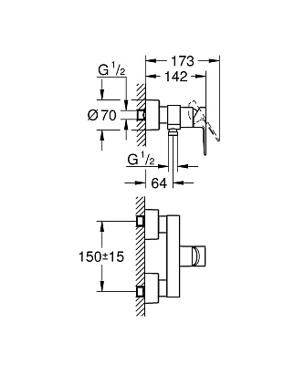 Смеситель однорычажный для душа, DN 15 Grohe Lineare 33865DC1, цвет суперсталь