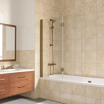 Шторка на ванную 120 см, бронза / прозрачное, Vegas glass E2V LUX 120 05 01 L