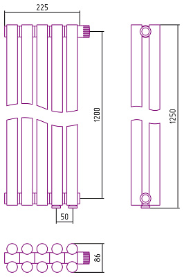 Отопительный радиатор Сунержа Эстет-11 EU50 1200х225 5 секций, матовый белый, 30-0312-1205