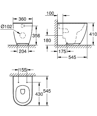 Унитаз напольный приставной Grohe Essence Ceramics 3957300H, цвет альпин-белый