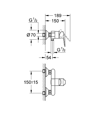 Смеситель однорычажный для душа, DN 15 Grohe Start Clova 23943000, цвет хром