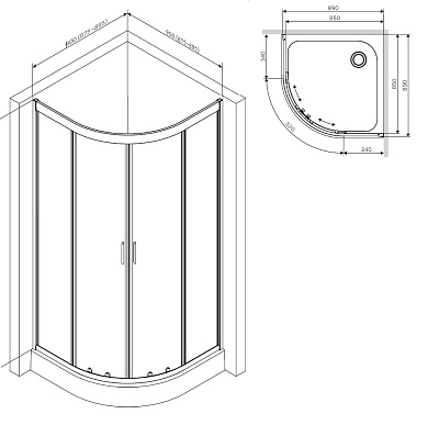 Стекла для душевого ограждения стекла прозрачные / профиль матовое серебро AM.PM Gem W90G-401-090WT